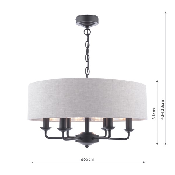 (image for) Laura Ashley Sorrento 6 Light Shadelier Matt Black With Natural Shade
